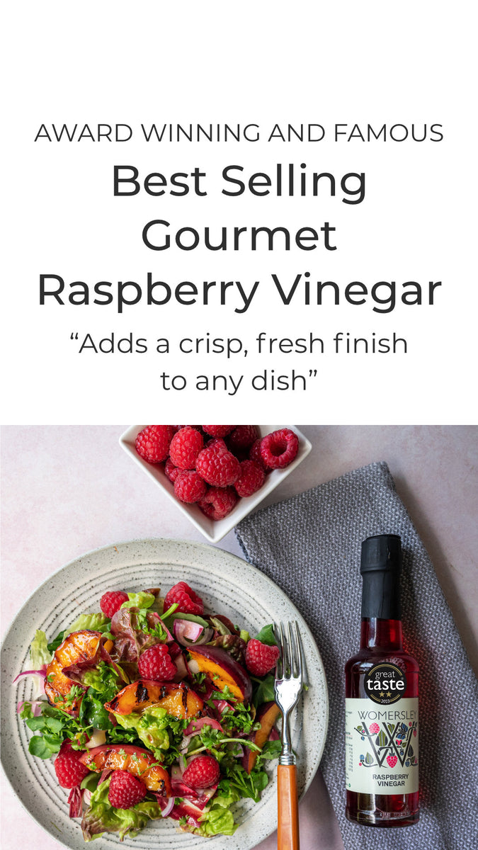 Award winning and famous best-selling Gourmet Raspberry Vinegar. Adds a crisp, fresh finish to any dish”.
