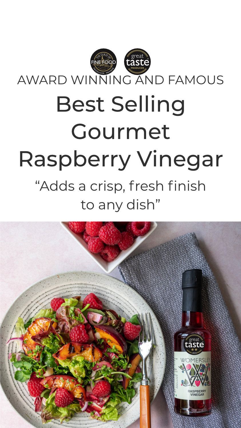 Award winning and famous best-selling Gourmet Raspberry Vinegar. Adds a crisp, fresh finish to any dish”.