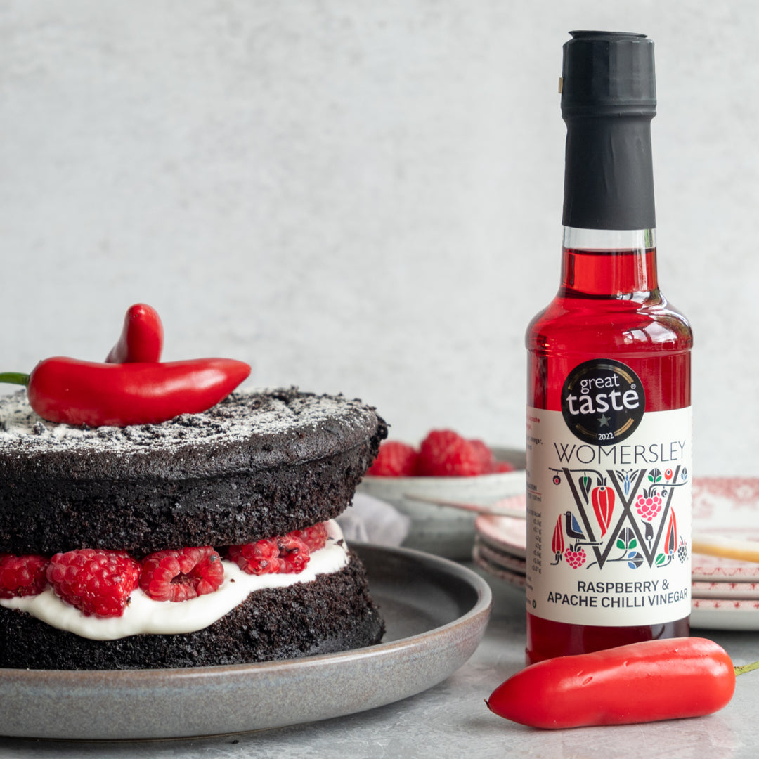 Vegan Chocolate Cake with Raspberrie - with Womersley Raspberry & Apache Chilli Vinegar