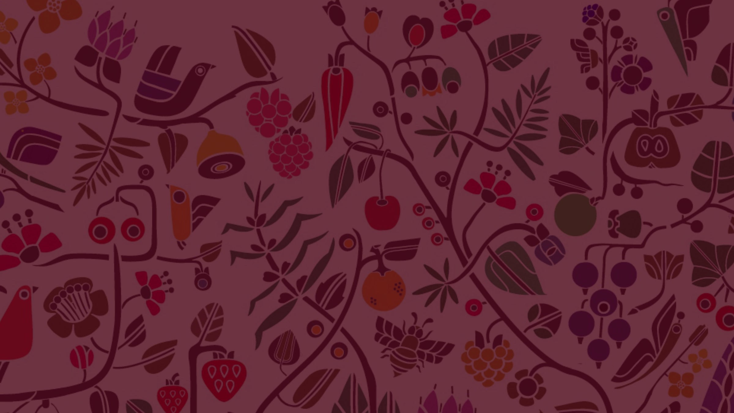 Landscape Womersley Food red tinted fruit colourful motifs.