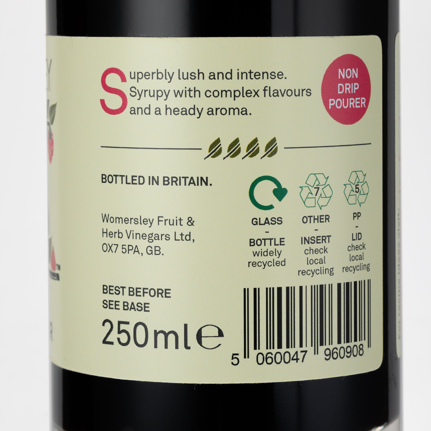 Womersley_Raspberry_Balsamic_Vinegar_label_environmental_and_uses